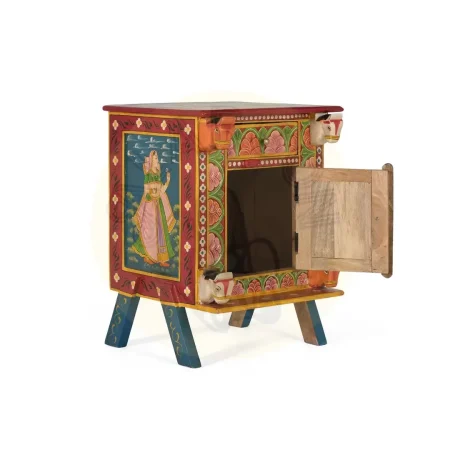 Mesita de noche Madurai madera maciza de mango multicolor étnica con puerta y cajón 43x44x60cm - Giner y Colomer - 2237GYC - foto-secundaria-8