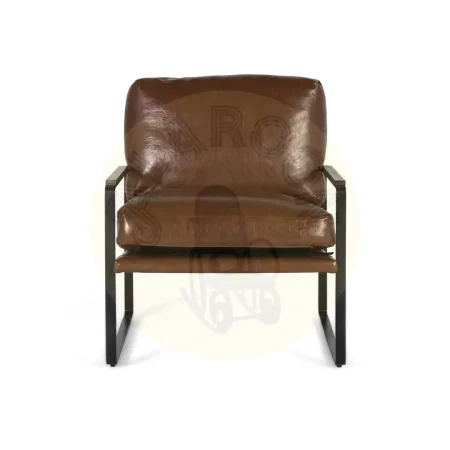 Sillón Serea estilo industrial contemporáneo tapizado en PU marrón envejecido estructura de hierro negra base trineo acolchado 70x80x86cm - Giner y Colomer - 2252GYC - foto-secundaria-1