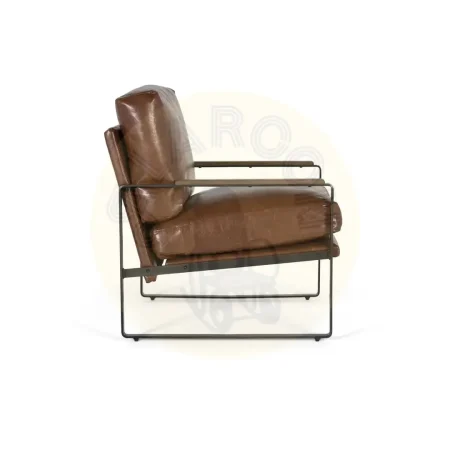 Sillón Serea estilo industrial contemporáneo tapizado en PU marrón envejecido estructura de hierro negra base trineo acolchado 70x80x86cm - Giner y Colomer - 2252GYC - foto-secundaria-2