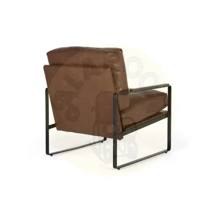Sillón Serea estilo industrial contemporáneo tapizado en PU marrón envejecido estructura de hierro negra base trineo acolchado 70x80x86cm - Giner y Colomer - 2252GYC - foto-secundaria-3