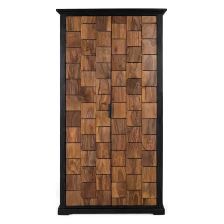 Armario Udaipur en madera de mango y palisandro tonos miel y negro 2 puertas cierre suave 3 estantes sistema antivuelco 95x40x175cm - Giner y Colomer - 2363GYC - foto-blanco