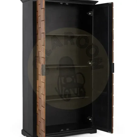 Armario Udaipur en madera de mango y palisandro tonos miel y negro 2 puertas cierre suave 3 estantes sistema antivuelco 95x40x175cm - Giner y Colomer - 2363GYC - foto-secundaria-1