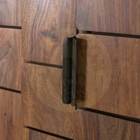 Armario Udaipur en madera de mango y palisandro tonos miel y negro 2 puertas cierre suave 3 estantes sistema antivuelco 95x40x175cm - Giner y Colomer - 2363GYC - foto-secundaria-3