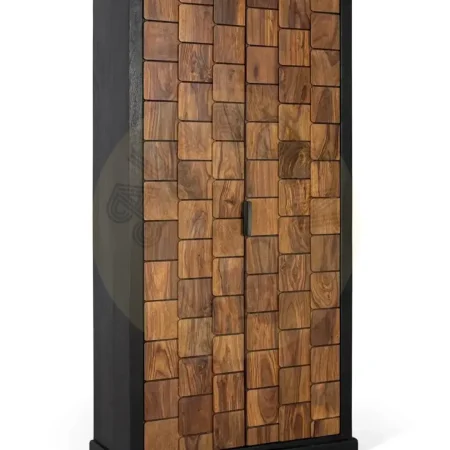 Armario Udaipur en madera de mango y palisandro tonos miel y negro 2 puertas cierre suave 3 estantes sistema antivuelco 95x40x175cm - Giner y Colomer - 2363GYC - foto-secundaria-7