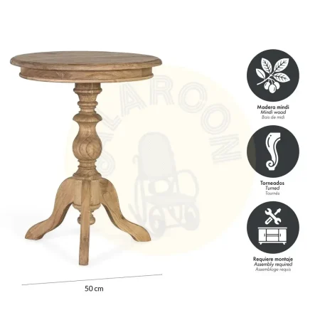 Mesa auxiliar Solstice redonda madera de mindi color natural estilo colonial acabado mate 50x50x65cm - Giner y Colomer - 2365GYC - foto-secundaria-4