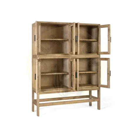 Vitrina Virelle madera de mindi estilo escandinavo 8 puertas 4 estantes acabado en barniz al agua mate 120x40x160cm - Giner y Colomer - 2368GYC - foto-secundaria-2