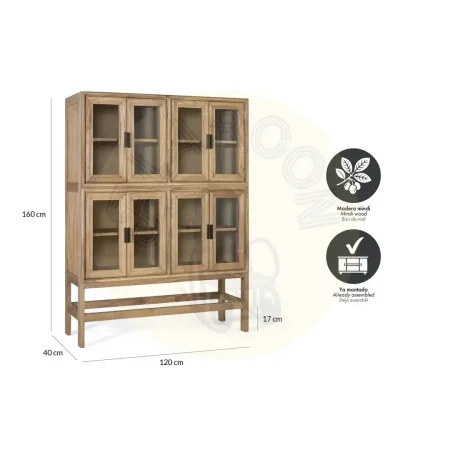 Vitrina Virelle madera de mindi estilo escandinavo 8 puertas 4 estantes acabado en barniz al agua mate 120x40x160cm - Giner y Colomer - 2368GYC - foto-secundaria-4