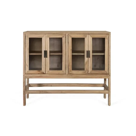 Vitrina Virelle madera de mindi estilo escandinavo 4 puertas con bisagras de piano 2 estantes y detalles en cristal acabado barniz al agua mate 120x40x100cm - Giner y Colomer - 2369GYC - foto-blanco