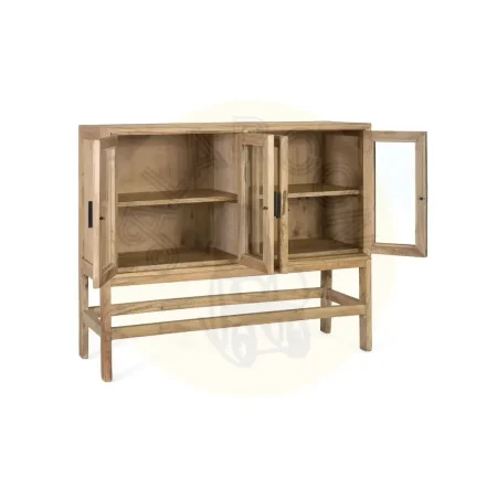 Vitrina Virelle madera de mindi estilo escandinavo 4 puertas con bisagras de piano 2 estantes y detalles en cristal acabado barniz al agua mate 120x40x100cm - Giner y Colomer - 2369GYC - foto-secundaria-1