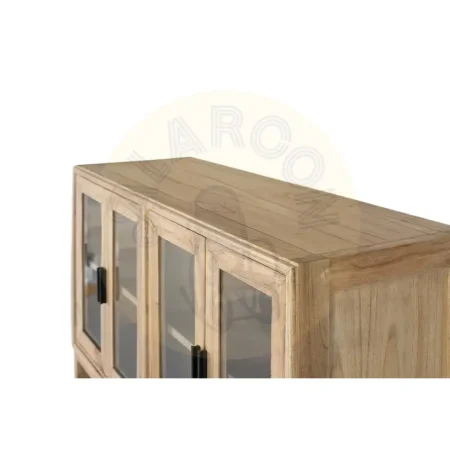 Vitrina Virelle madera de mindi estilo escandinavo 4 puertas con bisagras de piano 2 estantes y detalles en cristal acabado barniz al agua mate 120x40x100cm - Giner y Colomer - 2369GYC - foto-secundaria-2