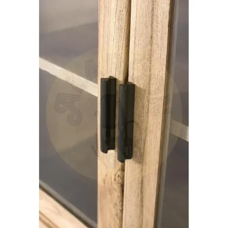 Vitrina Virelle madera de mindi estilo escandinavo 4 puertas con bisagras de piano 2 estantes y detalles en cristal acabado barniz al agua mate 120x40x100cm - Giner y Colomer - 2369GYC - foto-secundaria-4