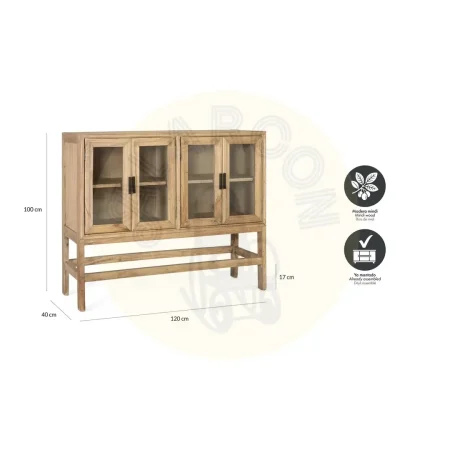 Vitrina Virelle madera de mindi estilo escandinavo 4 puertas con bisagras de piano 2 estantes y detalles en cristal acabado barniz al agua mate 120x40x100cm - Giner y Colomer - 2369GYC - foto-secundaria-5