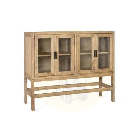 Vitrina Virelle madera de mindi estilo escandinavo 4 puertas con bisagras de piano 2 estantes y detalles en cristal acabado barniz al agua mate 120x40x100cm - Giner y Colomer - 2369GYC - foto-secundaria-7