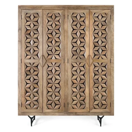 Armario Mysore en madera de mango estilo étnico con 4 puertas 6 estantes barra para colgar y sistema antivuelco vetas naturales 143x45x180cm - Giner y Colomer - 2373GYC - foto-blanco