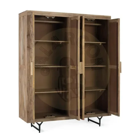 Armario Mysore en madera de mango estilo étnico con 4 puertas 6 estantes barra para colgar y sistema antivuelco vetas naturales 143x45x180cm - Giner y Colomer - 2373GYC - foto-secundaria-1