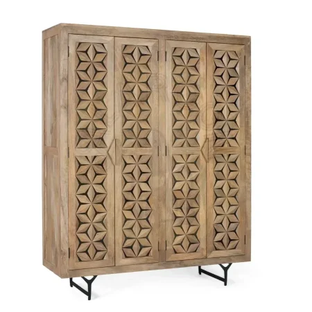 Armario Mysore en madera de mango estilo étnico con 4 puertas 6 estantes barra para colgar y sistema antivuelco vetas naturales 143x45x180cm - Giner y Colomer - 2373GYC - foto-secundaria-7