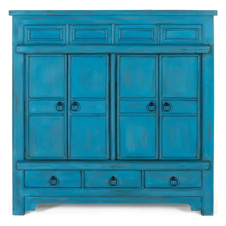 Aparador Viora artesanal en madera de mango rústico vintage 4 puertas 3 cajones 2 estantes con sistema antivuelco 110x40x110cm - Giner y Colomer - 2374GYC - foto-blanco