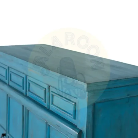 Aparador Viora artesanal en madera de mango rústico vintage 4 puertas 3 cajones 2 estantes con sistema antivuelco 110x40x110cm - Giner y Colomer - 2374GYC - foto-secundaria-1