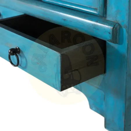 Aparador Viora artesanal en madera de mango rústico vintage 4 puertas 3 cajones 2 estantes con sistema antivuelco 110x40x110cm - Giner y Colomer - 2374GYC - foto-secundaria-3