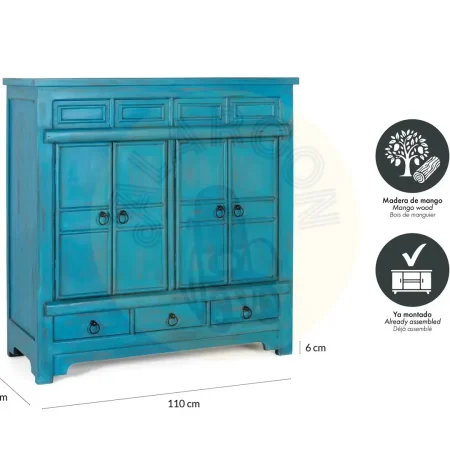 Aparador Viora artesanal en madera de mango rústico vintage 4 puertas 3 cajones 2 estantes con sistema antivuelco 110x40x110cm - Giner y Colomer - 2374GYC - foto-secundaria-5