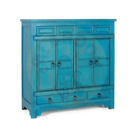 Aparador Viora artesanal en madera de mango rústico vintage 4 puertas 3 cajones 2 estantes con sistema antivuelco 110x40x110cm - Giner y Colomer - 2374GYC - foto-secundaria-7