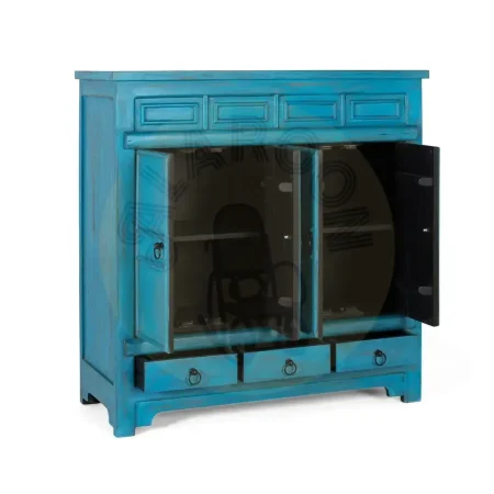 Aparador Viora artesanal en madera de mango rústico vintage 4 puertas 3 cajones 2 estantes con sistema antivuelco 110x40x110cm - Giner y Colomer - 2374GYC - foto-secundaria-8