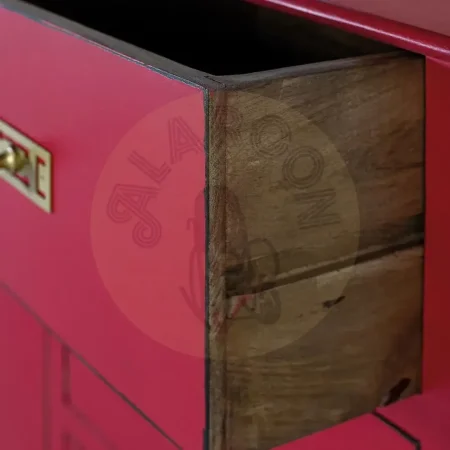 Aparador Basalto de madera de mango estilo oriental rojo carmín 6 cajones 2 puertas con estante interior y sistema antivuelco 180x40x90cm - Giner y Colomer - 2377GYC - foto-secundaria-2