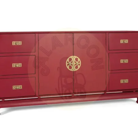Aparador Basalto de madera de mango estilo oriental rojo carmín 6 cajones 2 puertas con estante interior y sistema antivuelco 180x40x90cm - Giner y Colomer - 2377GYC - foto-secundaria-7
