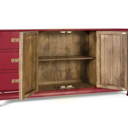 Aparador Basalto de madera de mango estilo oriental rojo carmín 6 cajones 2 puertas con estante interior y sistema antivuelco 180x40x90cm - Giner y Colomer - 2377GYC - foto-secundaria-8