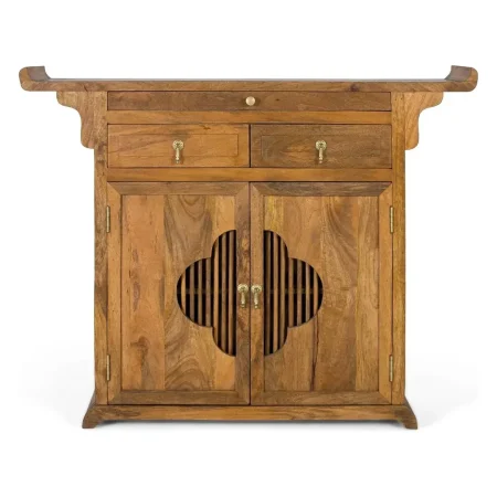 Aparador Saphir de madera de mango de estilo oriental color miel con 2 puertas 3 cajones y sistema antivuelco 120x32x94cm - Giner y Colomer - 2378GYC - foto-blanco