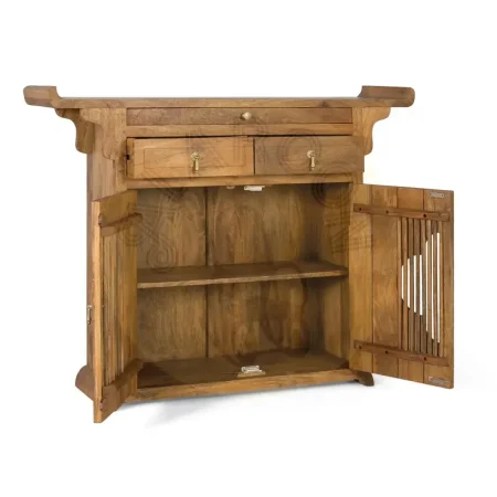 Aparador Saphir de madera de mango de estilo oriental color miel con 2 puertas 3 cajones y sistema antivuelco 120x32x94cm - Giner y Colomer - 2378GYC - foto-secundaria-8