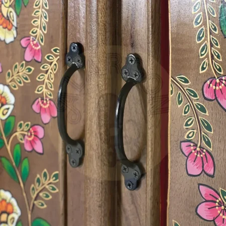 Armario Silex madera de mango con arco superior estilo étnico acabado marrón oscuro con detalles multicolor puertas con bisagras de piano y estantes interiores 83x40x160cm - Giner y Colomer - 2380GYC - foto-secundaria-2