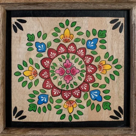 Armario Duna de madera de mango estilo étnico colonial acabado natural mate con decoraciones multicolor dos puertas y estante patas elevadas 82x40x134cm - Giner y Colomer - 2381GYC - foto-secundaria-2