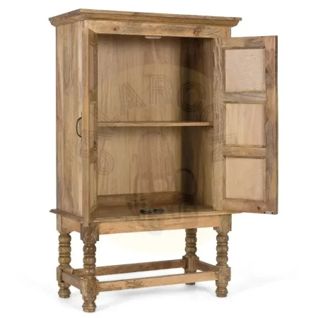Armario Duna de madera de mango estilo étnico colonial acabado natural mate con decoraciones multicolor dos puertas y estante patas elevadas 82x40x134cm - Giner y Colomer - 2381GYC - foto-secundaria-8