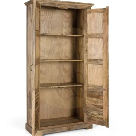 Armario Noreva madera de mango estilo étnico colonial acabado natural mate decoración multicolor dos puertas con estantes 92x40x180cm - Giner y Colomer - 2382GYC - foto-secundaria-1