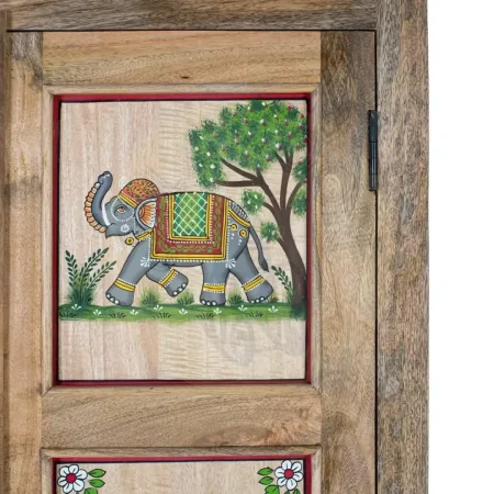 Armario Noreva madera de mango estilo étnico colonial acabado natural mate decoración multicolor dos puertas con estantes 92x40x180cm - Giner y Colomer - 2382GYC - foto-secundaria-2