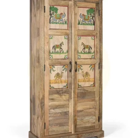 Armario Noreva madera de mango estilo étnico colonial acabado natural mate decoración multicolor dos puertas con estantes 92x40x180cm - Giner y Colomer - 2382GYC - foto-secundaria-7