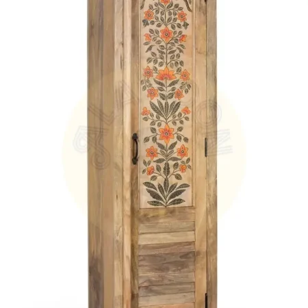Armario Elaro en madera de mango estilo étnico colonial acabado natural mate estrecho vertical con puerta y estantes 55x40x180cm - Giner y Colomer - 2383GYC - foto-secundaria-1