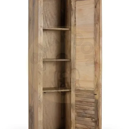 Armario Elaro en madera de mango estilo étnico colonial acabado natural mate estrecho vertical con puerta y estantes 55x40x180cm - Giner y Colomer - 2383GYC - foto-secundaria-2