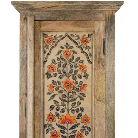 Armario Elaro en madera de mango estilo étnico colonial acabado natural mate estrecho vertical con puerta y estantes 55x40x180cm - Giner y Colomer - 2383GYC - foto-secundaria-3