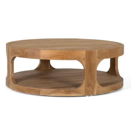 Mesa de centro Pistoia redonda en teca natural acabado mate con balda inferior 100x100x35cm - Giner y Colomer - 2392GYC - foto-blanco