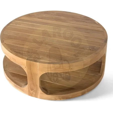 Mesa de centro Pistoia redonda en teca natural acabado mate con balda inferior 100x100x35cm - Giner y Colomer - 2392GYC - foto-secundaria-2