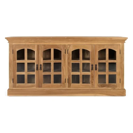 Aparador Pistoia en teca y cristal con 4 puertas y 4 estantes acabado natural 180x40x87cm - Giner y Colomer - 2394GYC - foto-blanco