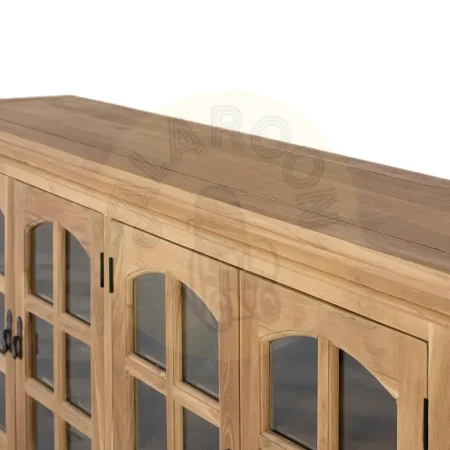 Aparador Pistoia en teca y cristal con 4 puertas y 4 estantes acabado natural 180x40x87cm - Giner y Colomer - 2394GYC - foto-secundaria-1