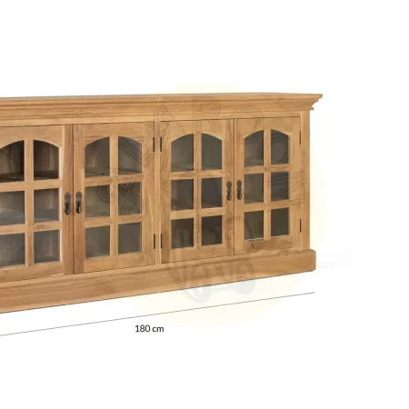 Aparador Pistoia en teca y cristal con 4 puertas y 4 estantes acabado natural 180x40x87cm - Giner y Colomer - 2394GYC - foto-secundaria-5