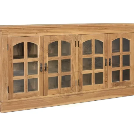 Aparador Pistoia en teca y cristal con 4 puertas y 4 estantes acabado natural 180x40x87cm - Giner y Colomer - 2394GYC - foto-secundaria-7