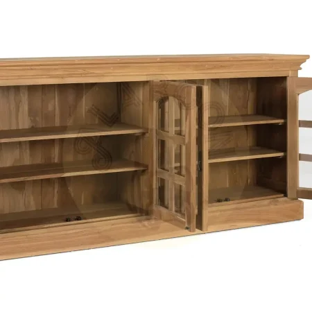 Aparador Pistoia en teca y cristal con 4 puertas y 4 estantes acabado natural 180x40x87cm - Giner y Colomer - 2394GYC - foto-secundaria-8