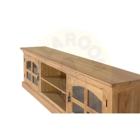 Mueble de TV Pistoia de teca con detalles de cristal 2 puertas y estante interior 180x35x56cm - Giner y Colomer - 2395GYC - foto-secundaria-2