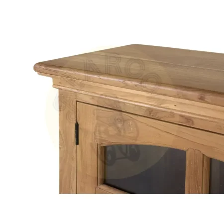 Mueble de TV Pistoia de teca con detalles de cristal 2 puertas y estante interior 180x35x56cm - Giner y Colomer - 2395GYC - foto-secundaria-3