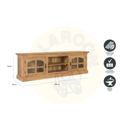 Mueble de TV Pistoia de teca con detalles de cristal 2 puertas y estante interior 180x35x56cm - Giner y Colomer - 2395GYC - foto-secundaria-5